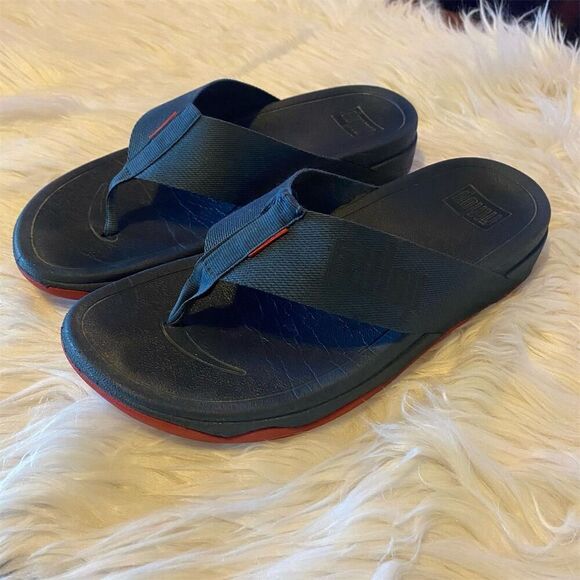 FitFlop Surfa Men\'s Thong Sandals Size 8 Blue Casual Summer Comfort